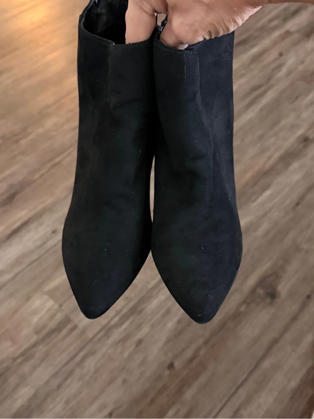 Bandolino Black Suede Pointed-Toe Ankle Booties with Back Lace